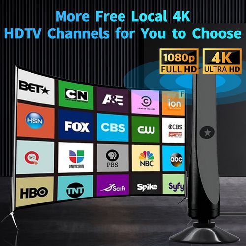 Indoor digital TV antenna for smart TVs, model 2026, with base, 360° wide-angle reception, can receive HDTV signals from a distance, receive local channels, easy to install, no cable TV required.