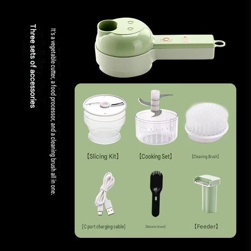 Multifunctional Wireless Food Chopper and Vegetable Slicer – Portable kitchen gadget, washable design, featuring a safety switch and a complete set of accessories 🍳💚
