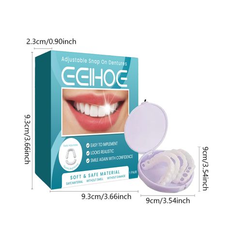 Adjustable denture set, perfect fit, whitens teeth, snap-on silicone portable denture aligner, fills gaps between teeth, smile veneers.
