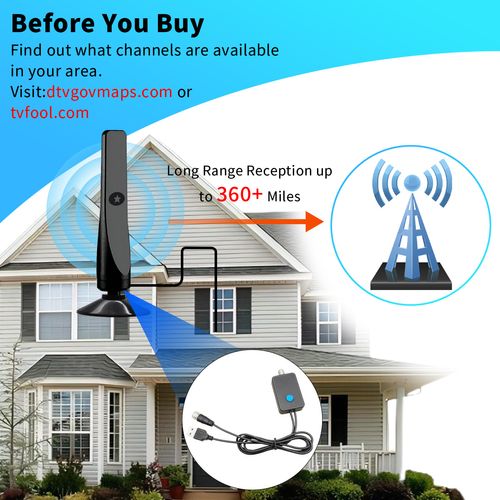 Indoor digital TV antenna for smart TVs, model 2026, with base, 360° wide-angle reception, can receive HDTV signals from a distance, receive local channels, easy to install, no cable TV required.