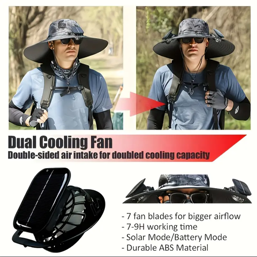 Long-life high-wind power lithium battery rechargeable solar fan hat men's outdoor sun hat mountaineering fisherman hat