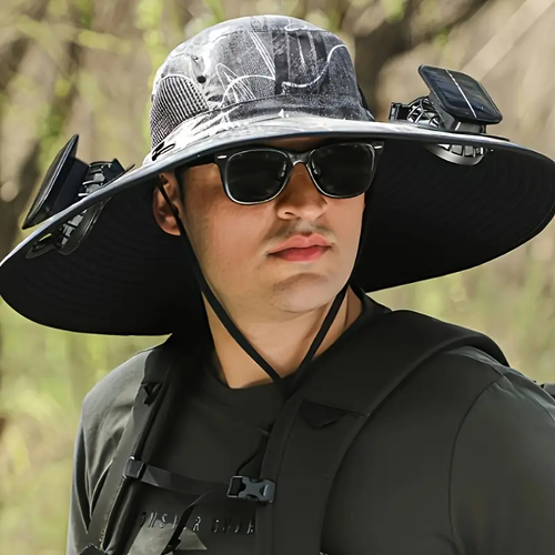 Long-life high-wind power lithium battery rechargeable solar fan hat men's outdoor sun hat mountaineering fisherman hat