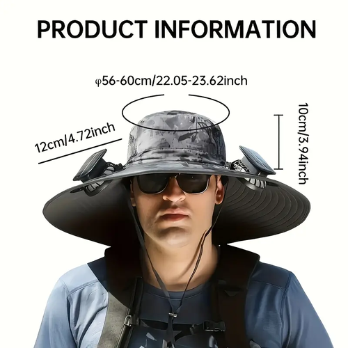 Long-life high-wind power lithium battery rechargeable solar fan hat men's outdoor sun hat mountaineering fisherman hat