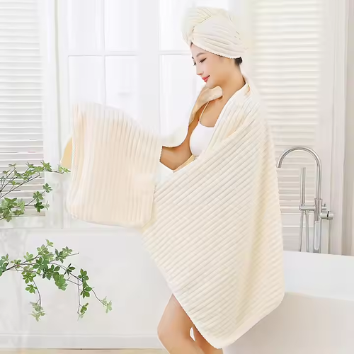 Coral fleece set household large bath towel towel dry hair cap absorbs water quickly and does not drop hair thick soft bath towel set
