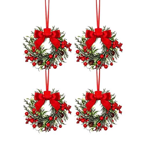 4-Pack Christmas Mini Window Wreaths