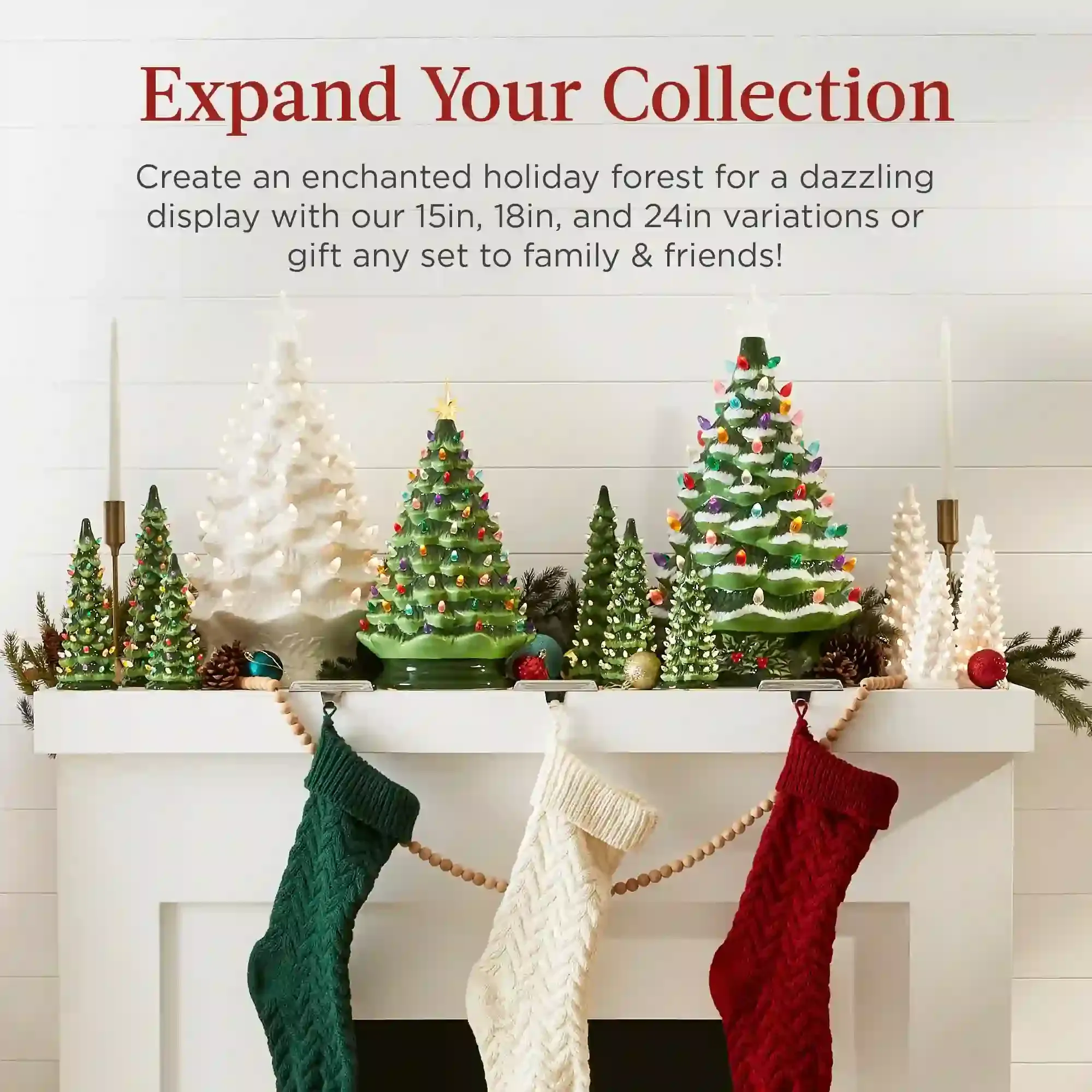3 Pre-Lit Hand-Painted Ceramic Tabletop Christmas Trees