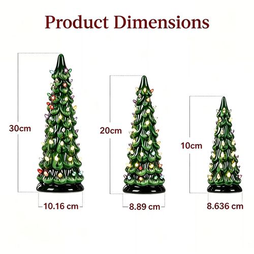 3 Pre-Lit Hand-Painted Ceramic Tabletop Christmas Trees