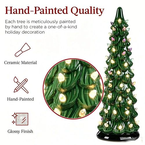 3 Pre-Lit Hand-Painted Ceramic Tabletop Christmas Trees