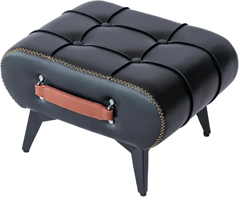 Small Footstool Ottoman - Stylish and Functional Faux Leather Footrest for Extra Seating in Living Room, Entryway, or Office
