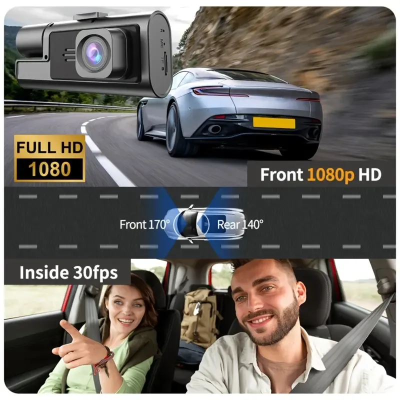 GYIOEUPT 1080P Full HD Mini Dual-Lens Dashboard Car Camera, Car Accessories with Front-Interior IR Night Vision, G-Sensor, Loop Recording, Wide Angle, USB Power, Parking Monitor for Accident Evidence DashCam FYP, Cameras
