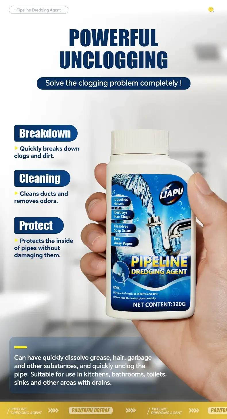 Liapu Powerful Plastic Household Drain Unclogger Powder Cleaner - Anti-Clogging Deodorizing, Bacteria-Killing, Odour Control, Dissolves 200 Clogs, Unscented, 1 Pc for Indoor Kitchen