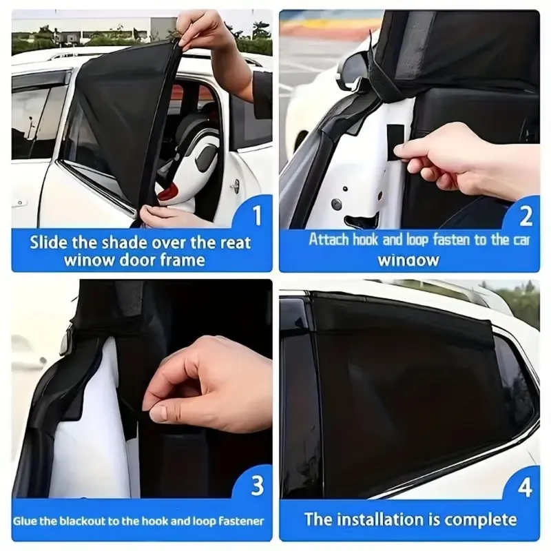 4 Pack Car Window Shades with Insect Mesh Screen UV Protection Breathable Car Window Net Universal Fit for Most Vehicles, Heat Insulation Privacy Sunshade for Travel Camping