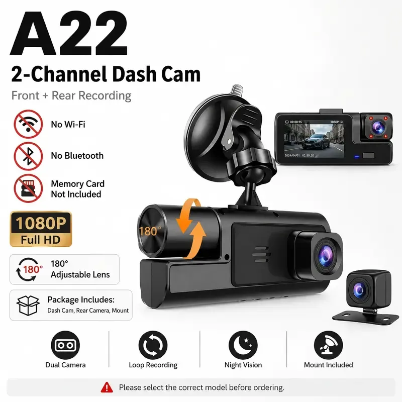 GYIOEUPT 1080P Full HD Mini Dual-Lens Dashboard Car Camera, Car Accessories with Front-Interior IR Night Vision, G-Sensor, Loop Recording, Wide Angle, USB Power, Parking Monitor for Accident Evidence DashCam FYP, Cameras