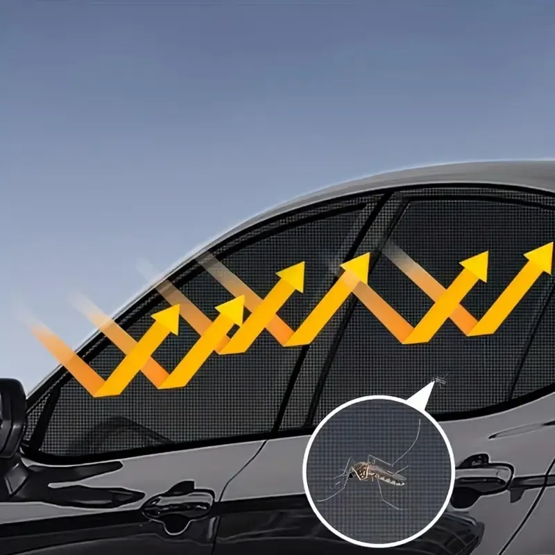 4 Pack Car Window Shades with Insect Mesh Screen UV Protection Breathable Car Window Net Universal Fit for Most Vehicles, Heat Insulation Privacy Sunshade for Travel Camping