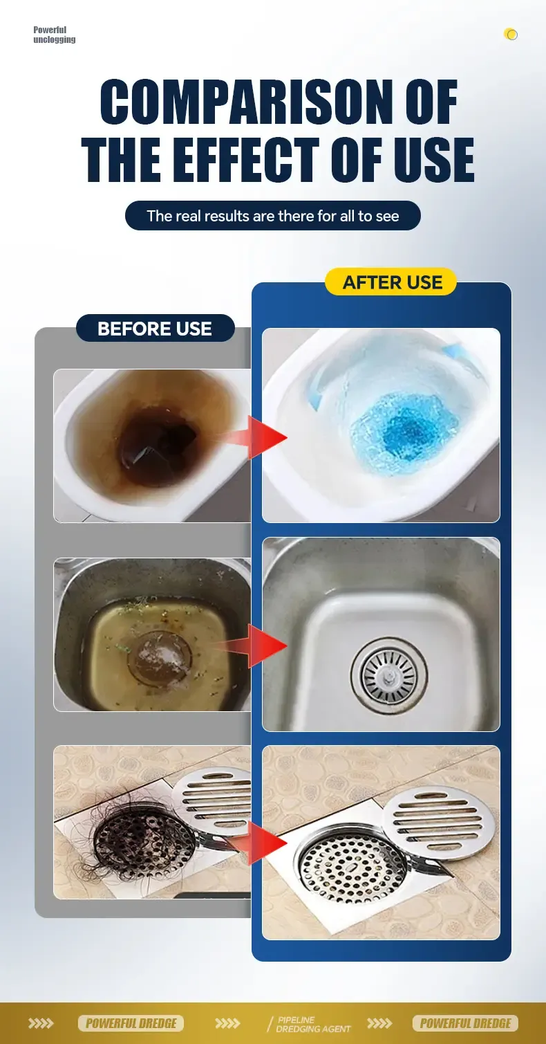 Liapu Powerful Plastic Household Drain Unclogger Powder Cleaner - Anti-Clogging Deodorizing, Bacteria-Killing, Odour Control, Dissolves 200 Clogs, Unscented, 1 Pc for Indoor Kitchen