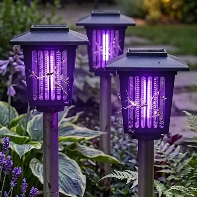 Solar Bug Zapper Mosquito Light - Outdoor Garden UV Insect Killer, Solar Charging, Dual Mode Control + Pathway Lighting, Waterproof, Easy Stake Setup,  Insect Proof Device
