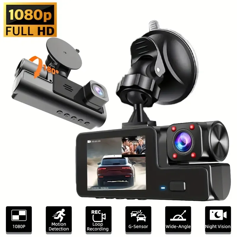 GYIOEUPT 1080P Full HD Mini Dual-Lens Dashboard Car Camera, Car Accessories with Front-Interior IR Night Vision, G-Sensor, Loop Recording, Wide Angle, USB Power, Parking Monitor for Accident Evidence DashCam FYP, Cameras