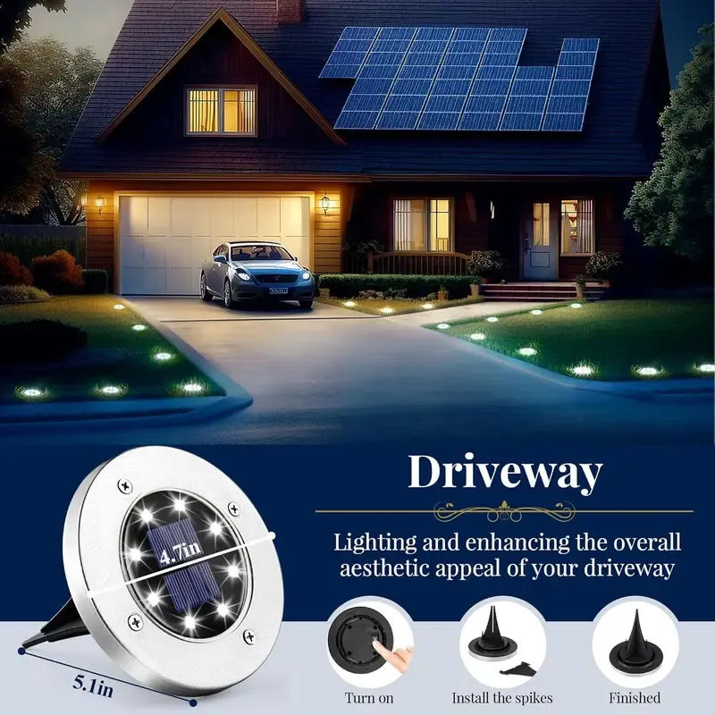 Solar Spike Lights - Sun-Powered LED Lights, IP65 Waterproof, Automatic Activation, Cool White, Auto OnOff, No Wiring, Outdoor Accent Lighting for Yard Decking Patio Home Decor Camping Essentials
