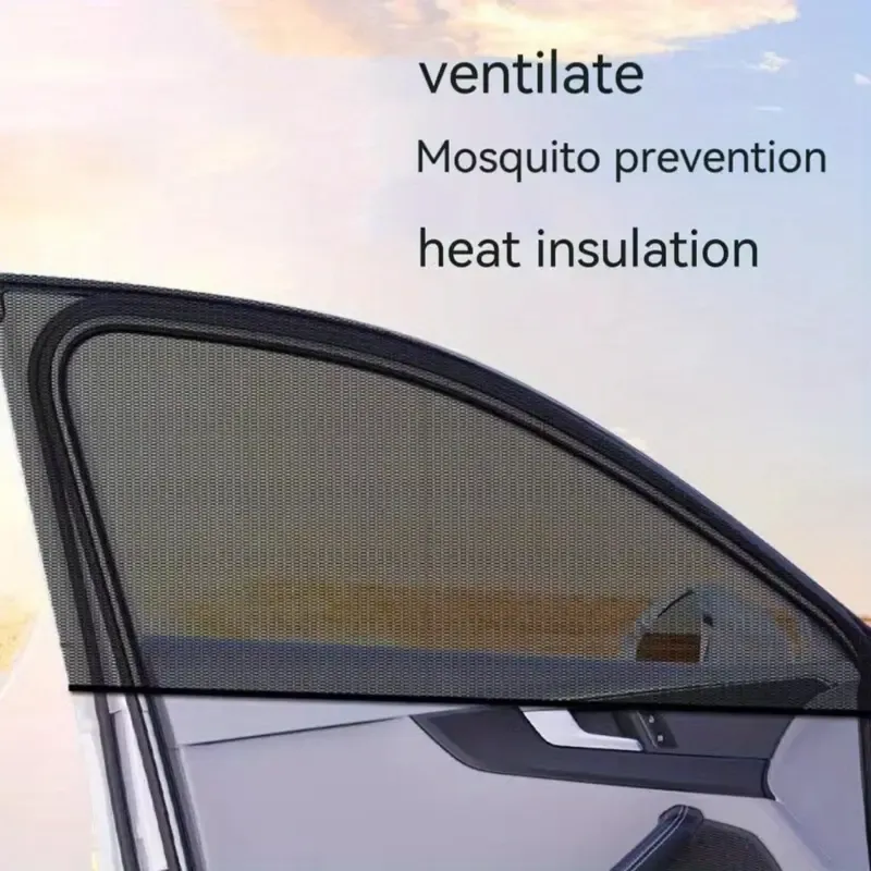 4 Pack Car Window Shades with Insect Mesh Screen UV Protection Breathable Car Window Net Universal Fit for Most Vehicles, Heat Insulation Privacy Sunshade for Travel Camping