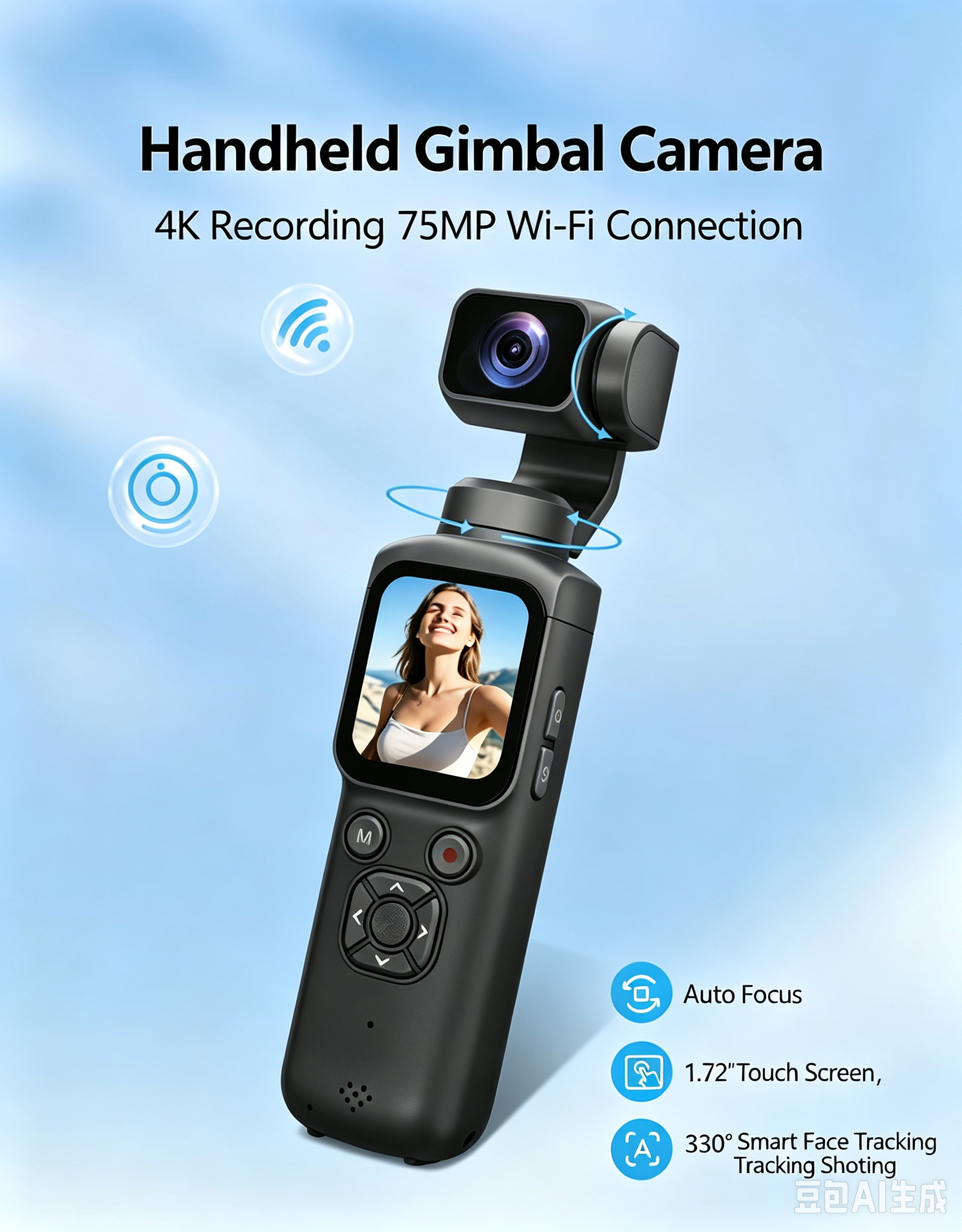New 4K Hand‑Held Action Camera, Outdoor Face‑Tracking Shooting, High‑Definition Pocket Gimbal Camera