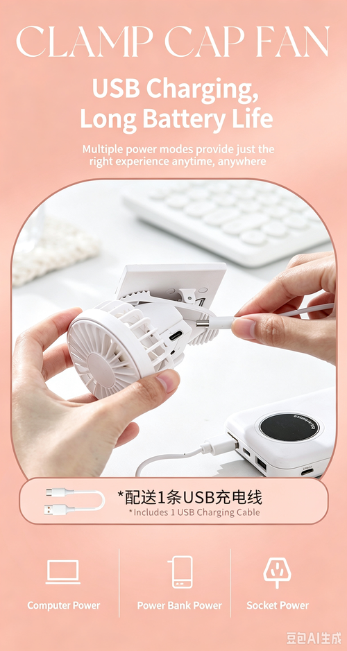 Multi‑Functional Clip‑on Hat Solar Charging Fan, Portable USB Rechargeable Fan for Travel, Outdoor Mountaineering & Desktop Use