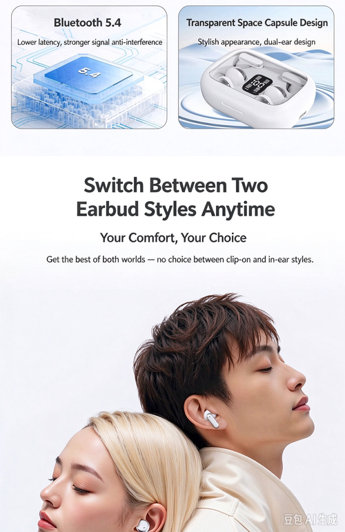 2026 New Bone Conduction Clip-on Bluetooth Headphones, Long Battery Life, 2-in-1 Wireless Earphones