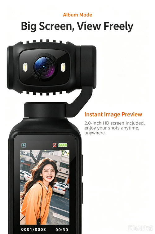 Handheld action camera, stabilization camera for portable shooting and cycling recording.