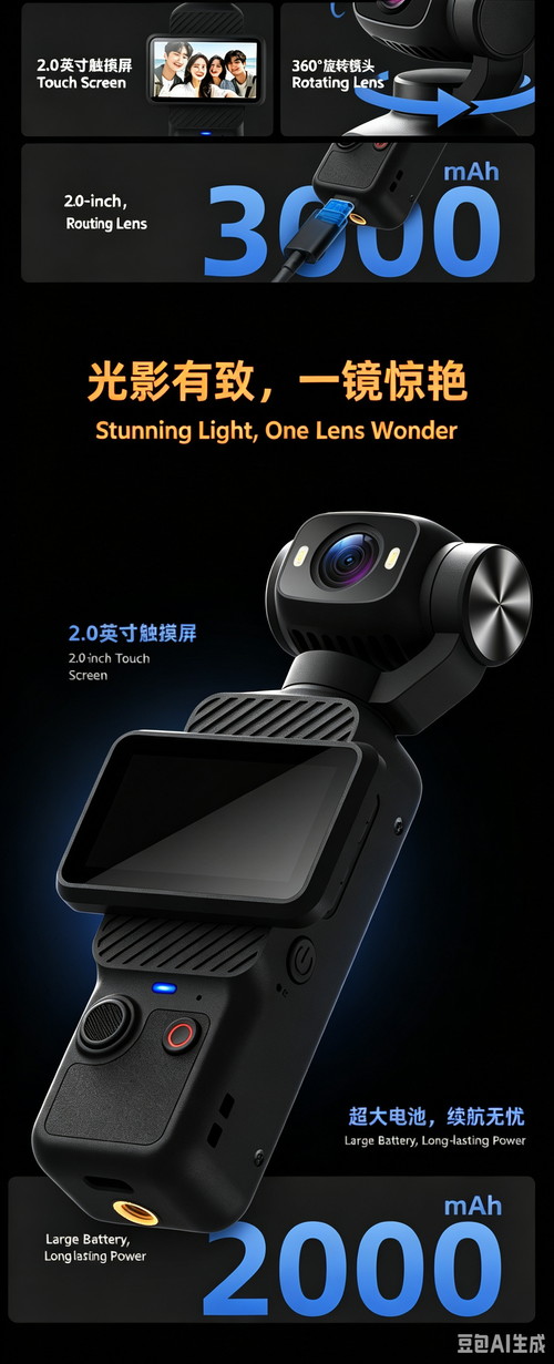 Handheld action camera, stabilization camera for portable shooting and cycling recording.