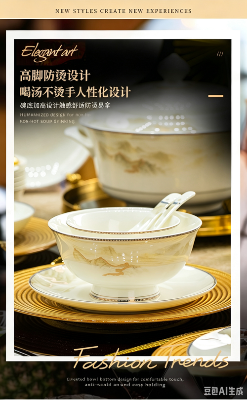 2026 New Jingdezhen Light Luxury Bone China Tableware Set, Household Bowls and Plates Set, Housewarming Gift‑Ready Dinnerware