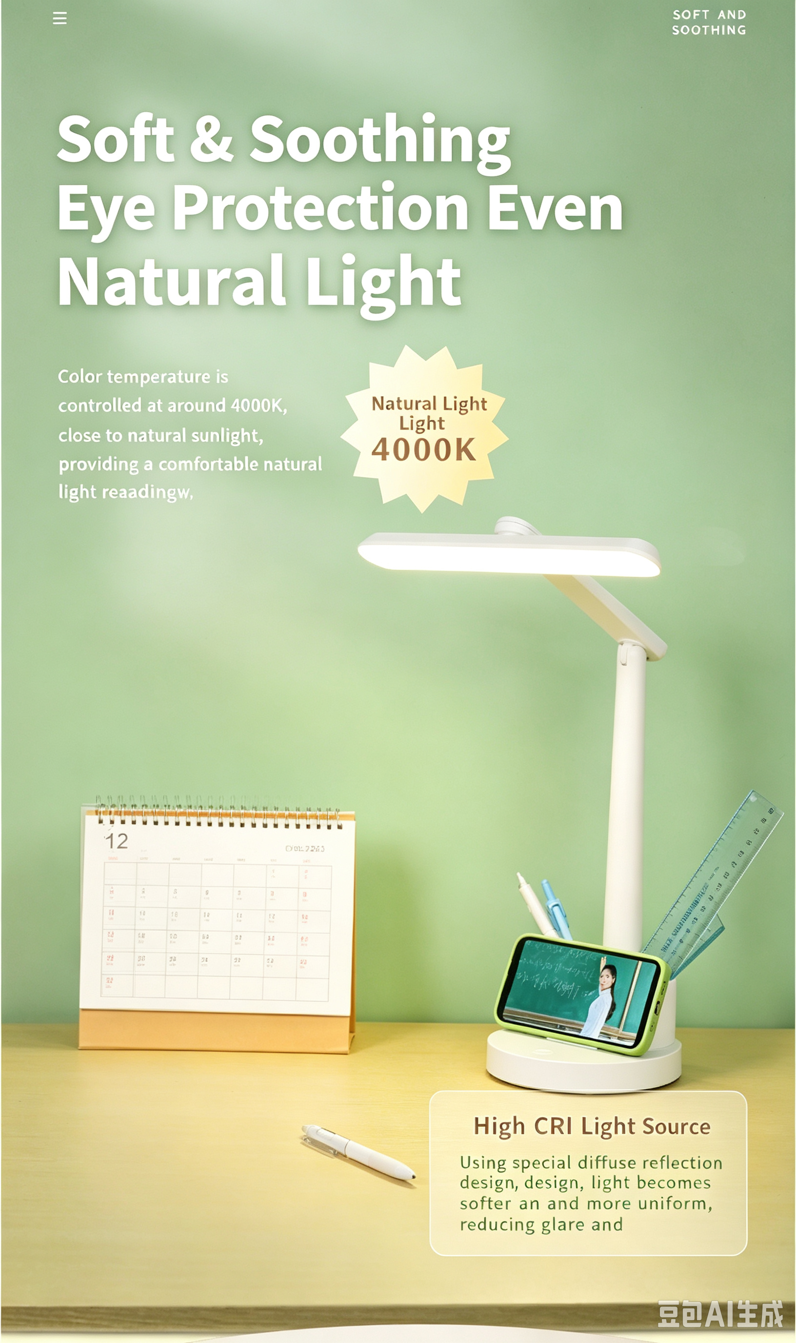 DUNDU AA‑Grade Eye‑Caring Desk Lamp, Kids‑Specific Reading Light, Foldable Bedside Lamp for College Dorm, Home Use Desk Lamp