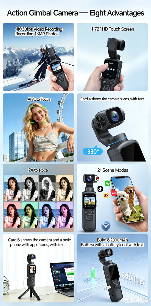 New 4K Hand‑Held Action Camera, Outdoor Face‑Tracking Shooting, High‑Definition Pocket Gimbal Camera