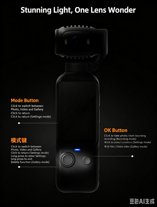 Handheld action camera, stabilization camera for portable shooting and cycling recording.