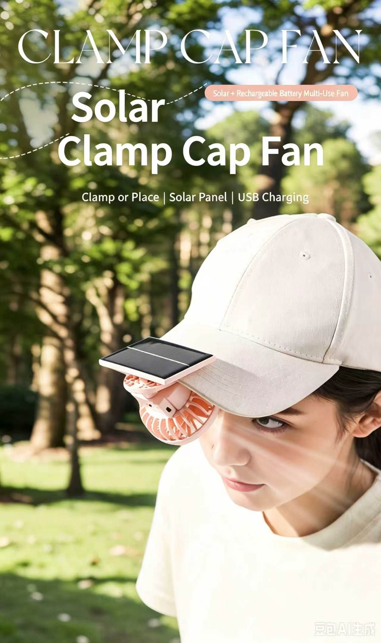Multi‑Functional Clip‑on Hat Solar Charging Fan, Portable USB Rechargeable Fan for Travel, Outdoor Mountaineering & Desktop Use