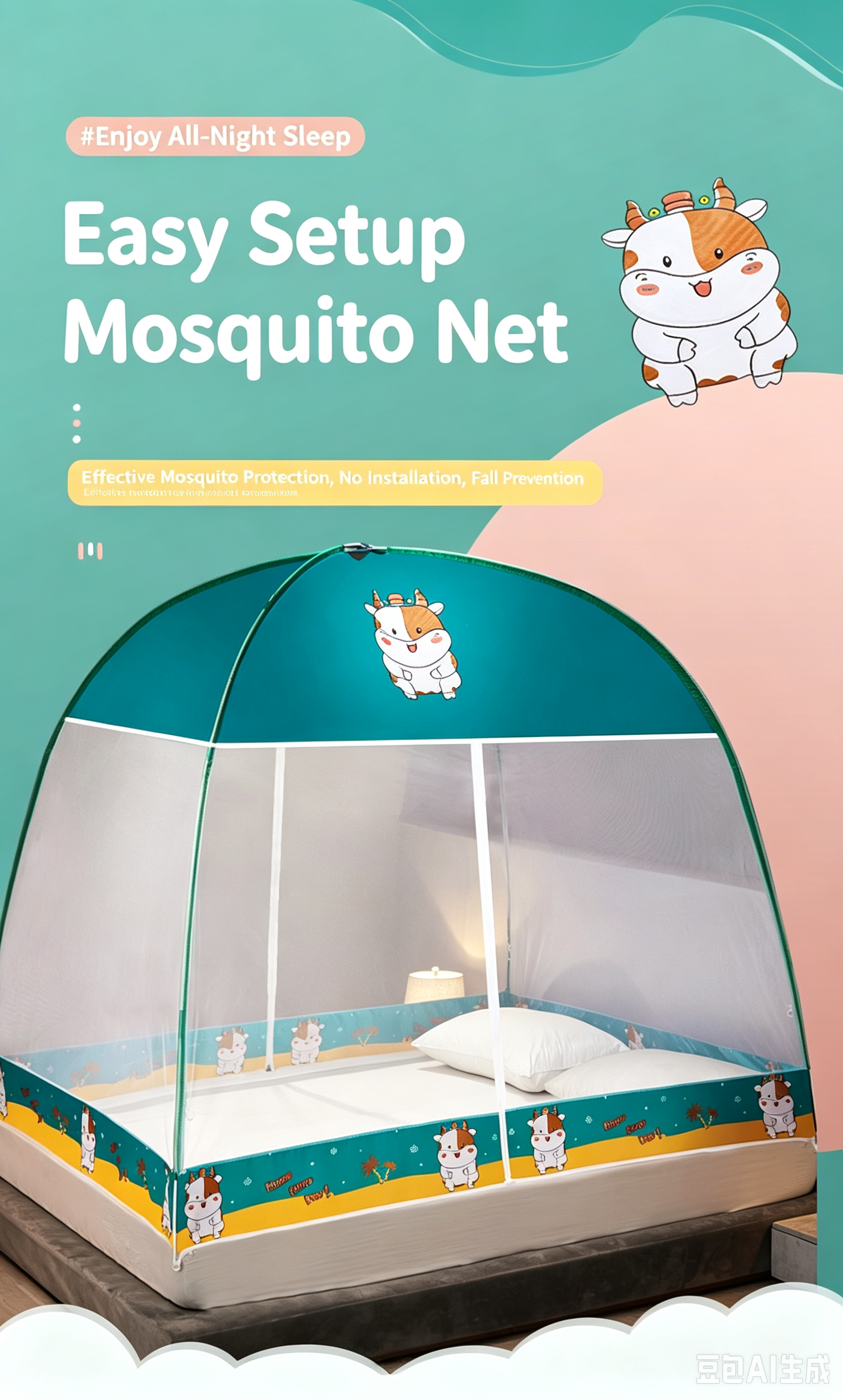 No‑Installation Mosquito Net with Dust‑Proof Top, Thickened & High‑Density Mesh, Protects Against Mosquito Bites, Home Use, Clearance Sale