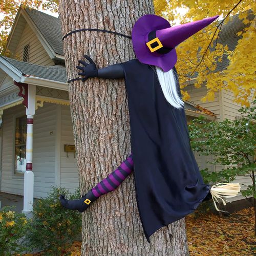 Funny Witch Flying into Tree