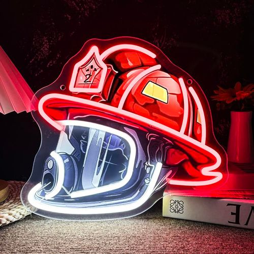Firefighter Helmet Neon Sign