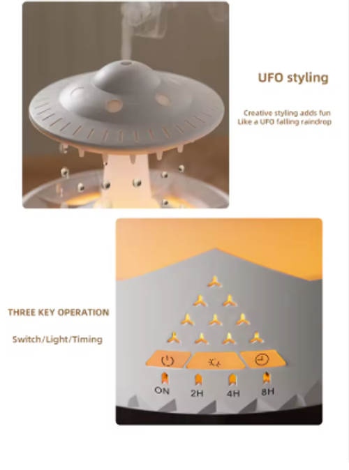 UFO Raindrop 350ml LED Colorful Night Light Aromatherapy Humidifier Electric Plastic for Household Use for Bedroom Desktop