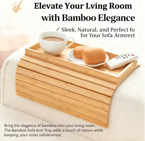 🛋️ Bamboo Sofa Arm Tray - Anti Falling Couch Arm Tray Table