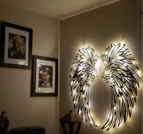 🔥BIGGEST SALE - 49% OFF🔥🔥1 PAIR ANGEL WINGS METAL WALL ART WITH LED LIGHTS-🎁GIFT TO HER🌙