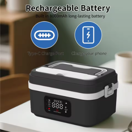 Self-heating Lunch Box with Timer, Insulation, Portable, Wireless USB Charging, Food Warmer, Rice Cooker Lunch Box