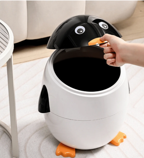 Multi-Functional Cartoon Penguin Style Double Barrel Trash Bin(6L)