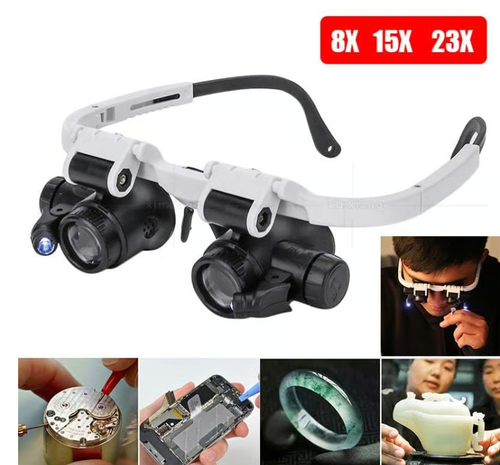 🎁👓8X 15x 23x Head Wearing Magnifying Glass with LED Light Headband