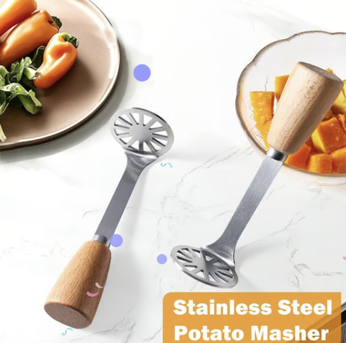 🍽️ Master the Art of Mashing✨ 2-Pack Stainless Steel Mini Mashers with Wooden Handles - For Smooth, Effortless Perfection!