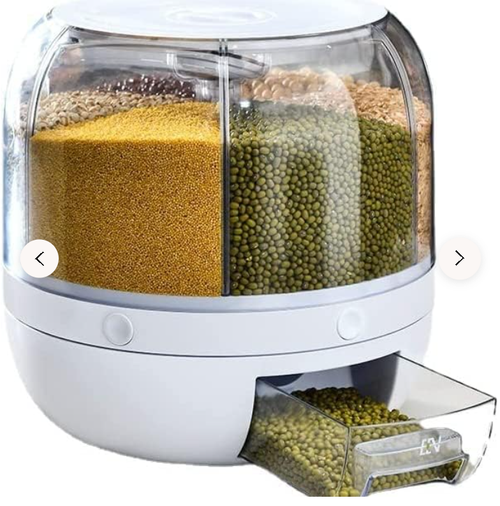 6 Grid Food Storage Dispenser Rice & Grain Storage Container 360°