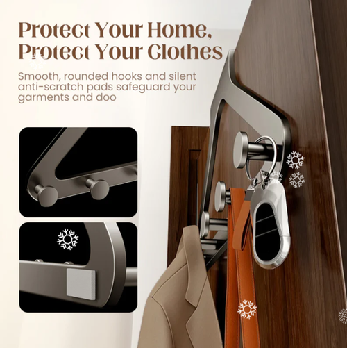 🚪 Ultimate Space Management - 6-Hook Clothes Rack with No-Drill Mounting - Keep Hallway & Doorways Organized