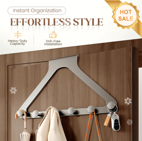 🚪 Ultimate Space Management - 6-Hook Clothes Rack with No-Drill Mounting - Keep Hallway & Doorways Organized