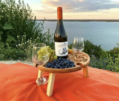 🥳Wooden Outdoor Folding Picnic Table-With Glass Holder