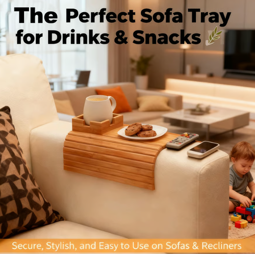 🛋️ Bamboo Sofa Arm Tray - Anti Falling Couch Arm Tray Table