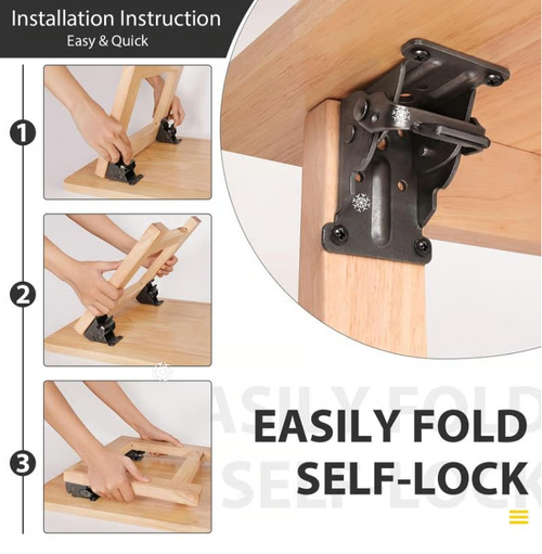 Heavy-Duty Folding Table Leg Brackets with Self-Locking Hinges