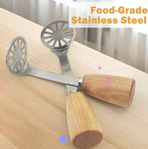 🍽️ Master the Art of Mashing✨ 2-Pack Stainless Steel Mini Mashers with Wooden Handles - For Smooth, Effortless Perfection!